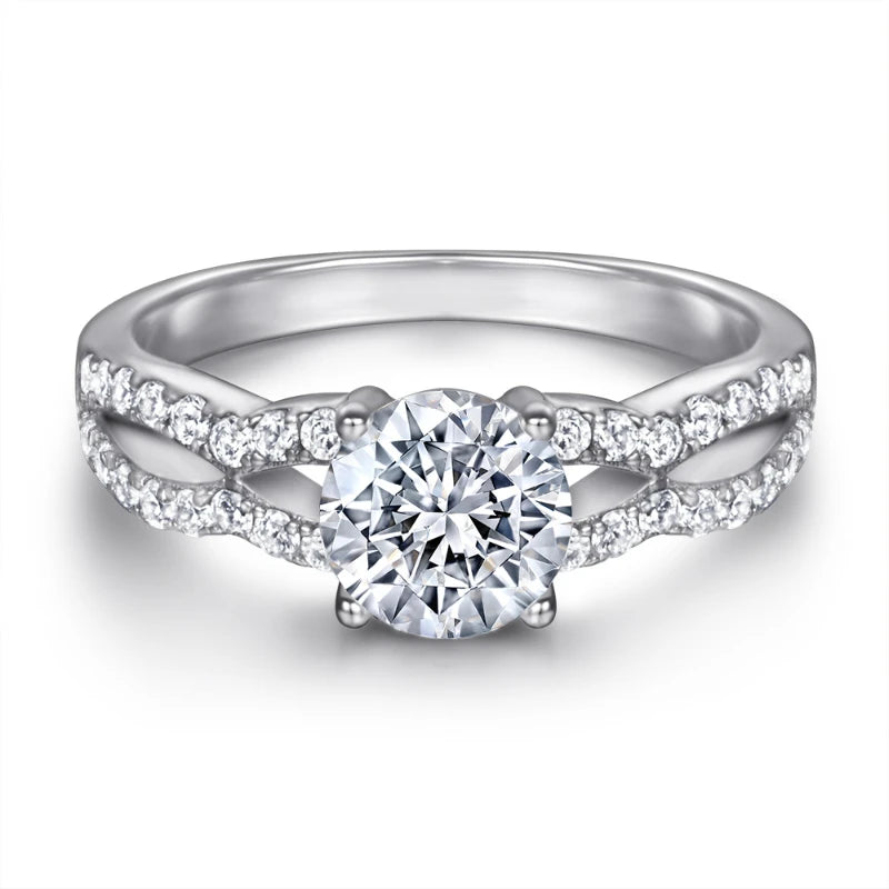 1 Carat D Color Moissanite S925 Sterling Silver Engagement Ring Set for Women Wedding Gift - bertofonsi