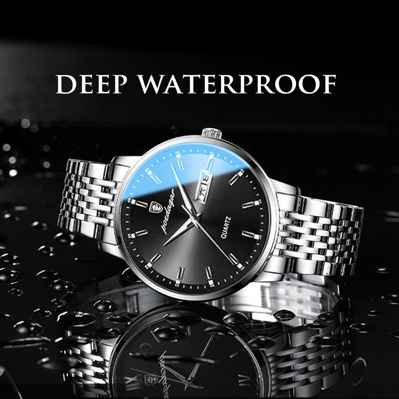 POEDAGAR Luxury Wrist Watches For Men Brand Waterproof Business Stainless Steel Quartz Watch Male Sport Calendar Luminous Clocks - bertofonsi