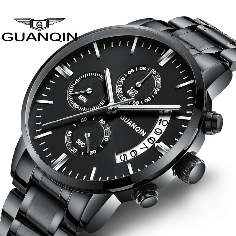 GUANQIN Top Brand Sport 50M Waterproof Chronograph Quartz Stainless steel watch for men Luminous Multifunctional Luxury Watches - bertofonsi