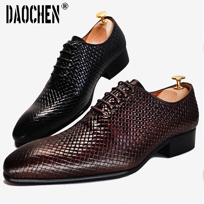 Elegant Men Oxford Shoes Lace Up Pointed Toe Black Brown Formal Shoes Office Business Wedding Mens Dress Leather Shoes Men - bertofonsi