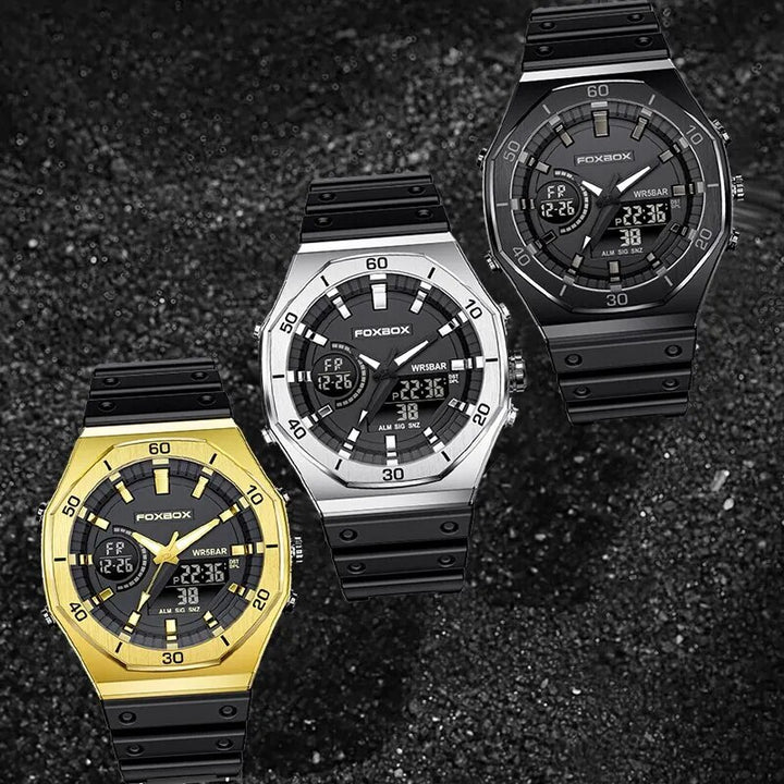 New Dual Display Watches For Men Casual Sports Chronograph Quartz Big Dial Wrist Watch Silicone Waterproof Digital Clock - bertofonsi