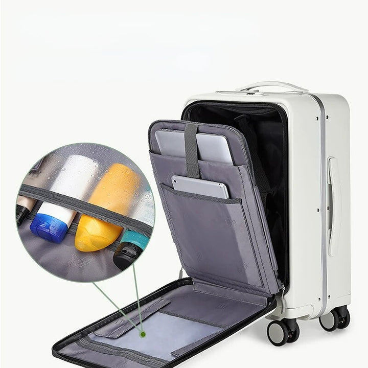 Carry-on Luggage with Wheels Front Opening Rolling Luggage Password Travel Suitcase Bag Fashion USB Interface Trolley Luggage - bertofonsi
