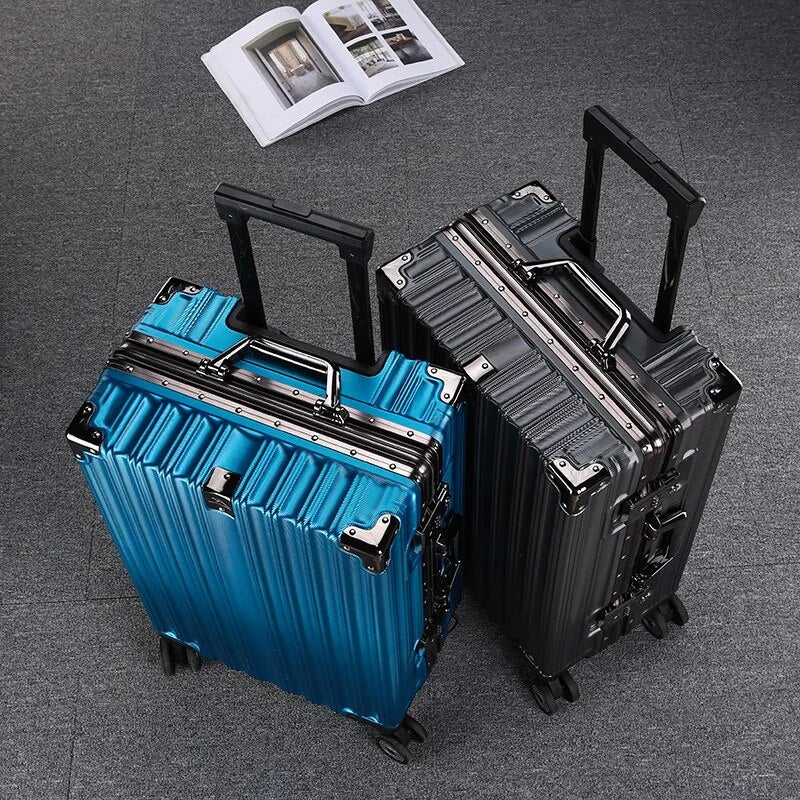 Trolley Luggage Aluminum Frame Rolling Luggage Case 20 24 26 28 inch Travel Suitcase on Wheels Combination Lock Carry on Luggage - bertofonsi