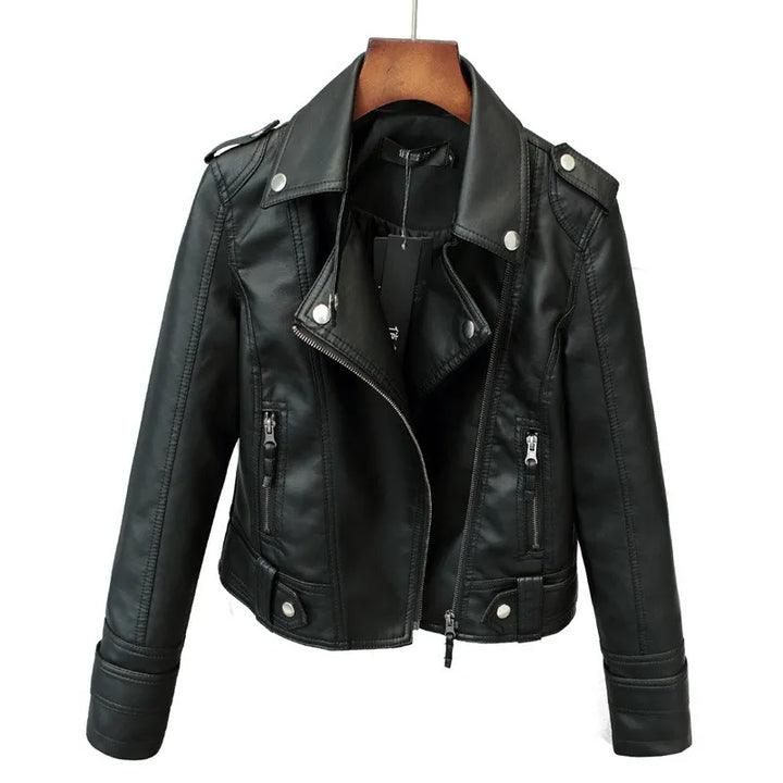 Korean Version of Slim PU Leather Jacket Women's 2021 Spring / Autumn Winter  New Motorcycle Leather Short Coat - bertofonsi