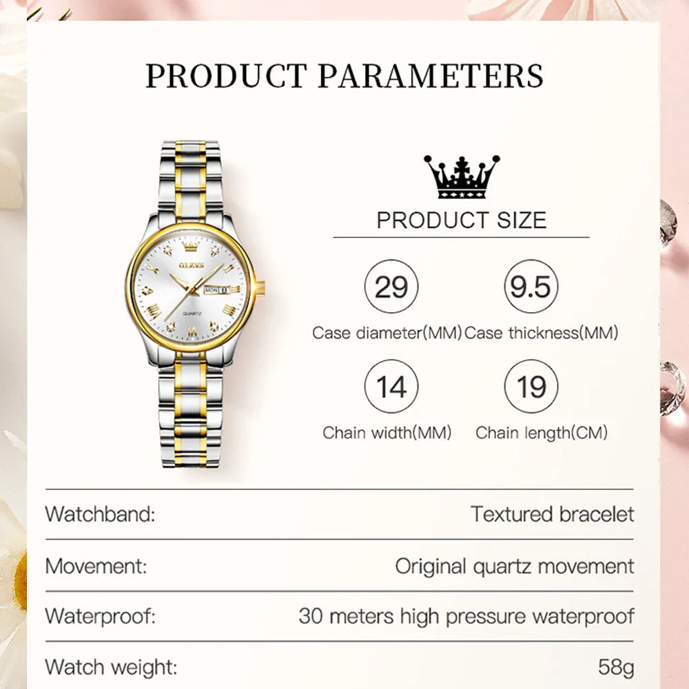 OLEVS New Fashion Women Quartz Watch Waterproof Classic Luxury Brand Lady Watch Stainless Steel Strap Watches - bertofonsi