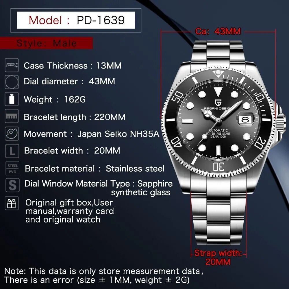PAGANI DESIGN Men Mechanical Wristwatch Luxury Ceramic Bezel Automatic Watch Sapphire Glass Watch for Men - bertofonsi