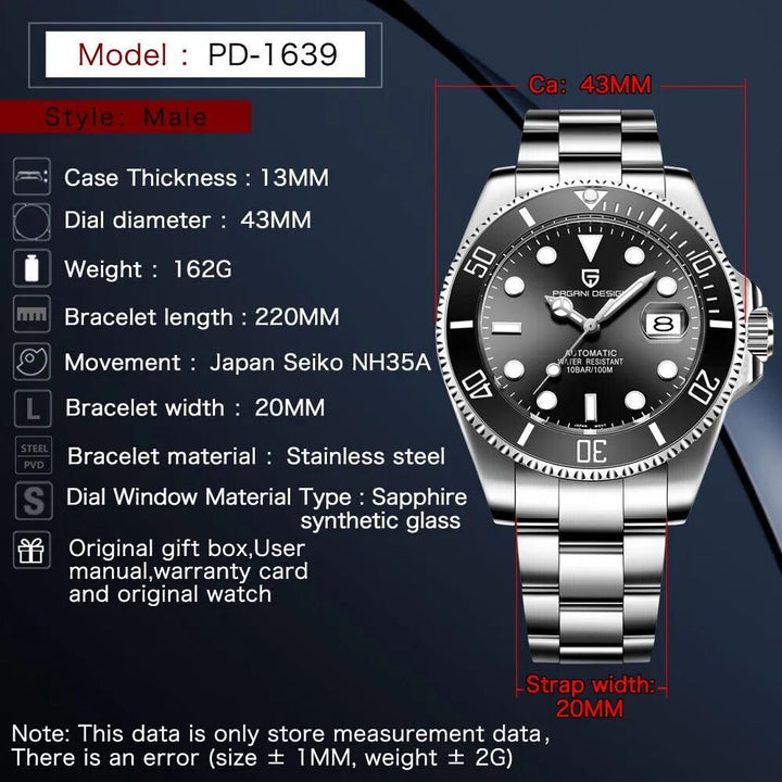 PAGANI DESIGN Men Mechanical Wristwatch Luxury Ceramic Bezel Automatic Watch Sapphire Glass Watch for Men - bertofonsi
