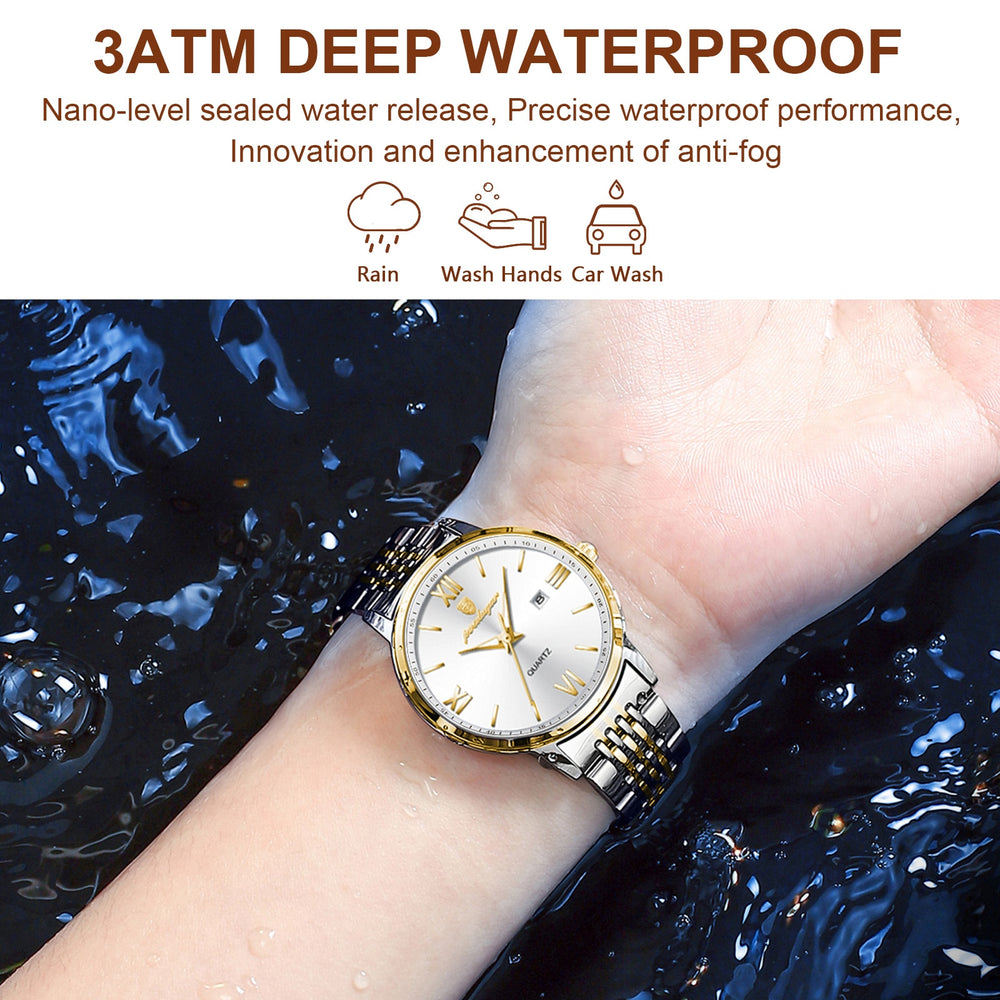 POEDAGAR Ladies Wristwatch Luxury Waterproof Luminous Date Gold Watch For Women Dress Stainless Steel Quartz Women's Watches+Box - bertofonsi