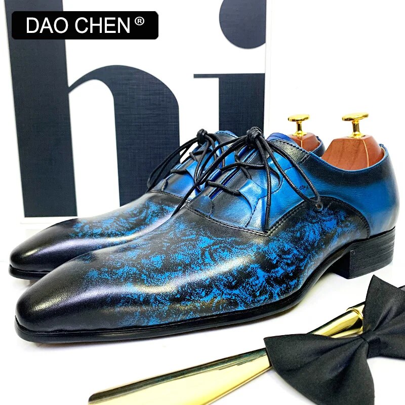 Luxury Brand Men Oxford Shoes Lace Up Black Bleu Pointed Toe Men Dress Casual Shoes Wedding Office Leather Shoes For Men - bertofonsi