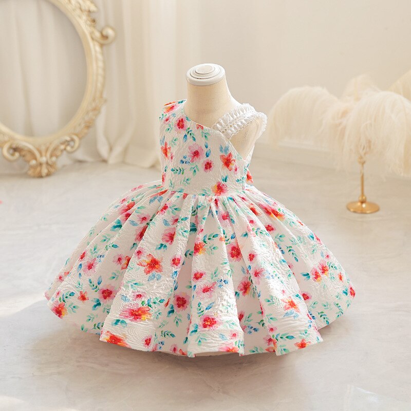 Pink Baby Dress Girl Floral 1 Year Birthday Princess Tutu Gowns One-Shoulder Child Kids Wedding Party 1st Communion Clothes 1-6 - bertofonsi