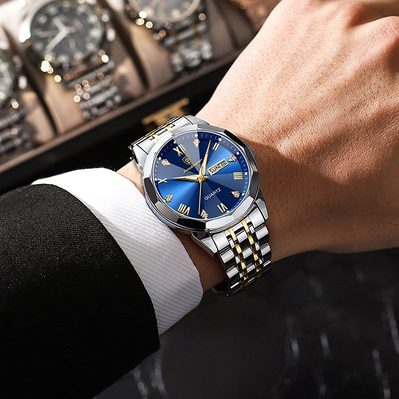 POEDAGAR Diamond Luxury Mens Watch Business Stainless Steel Brand Waterproof Male Quartz Clocks Calendar Luminous Relojes Hombre - bertofonsi