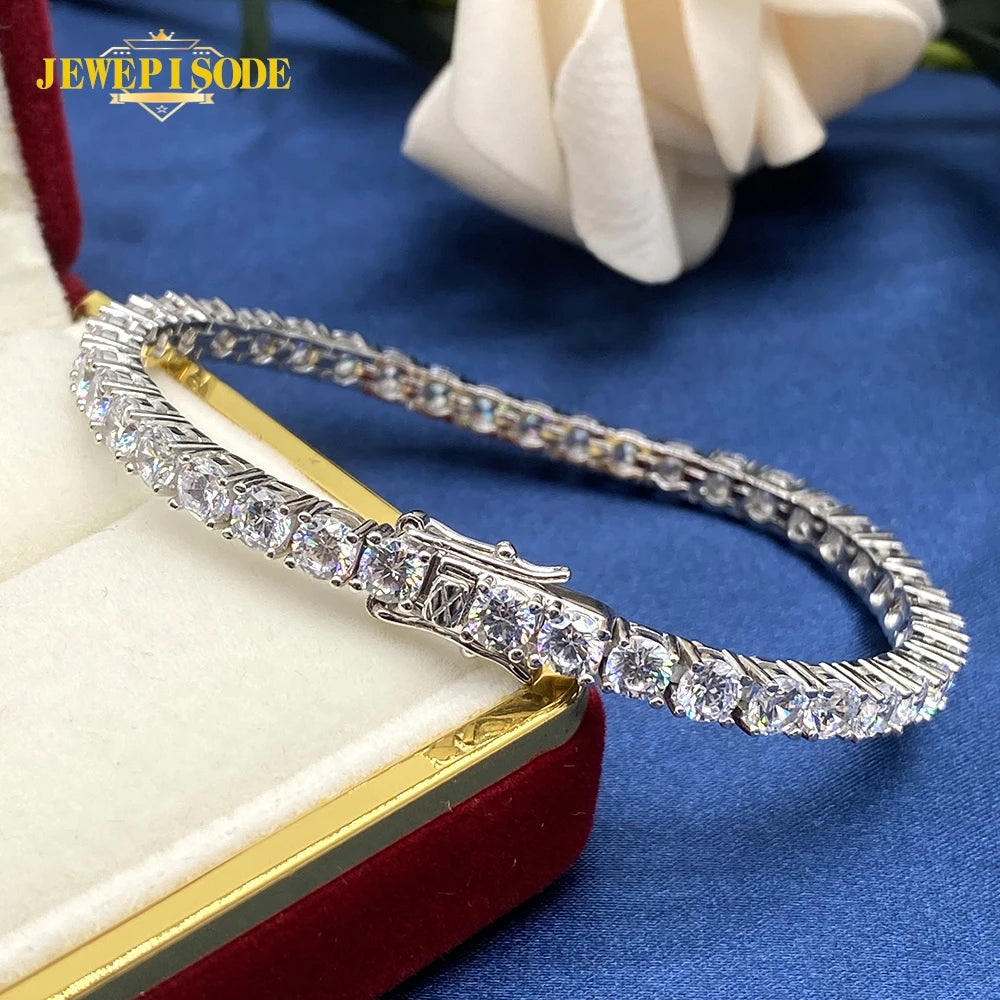Jewepisode Charm Bracelets Women Solid Silver 925 Jewelry Round Simulated Moissanite Diamond Wedding Party Bracelet Wholesale - bertofonsi