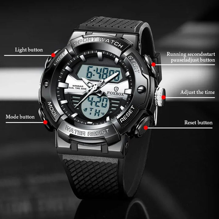 FOXBOX Men Watch Top Luxury 50m Waterproof Wristwatch LED Alarm Date Watch For Men Sport Military Watches Men Relogios Masculino - bertofonsi