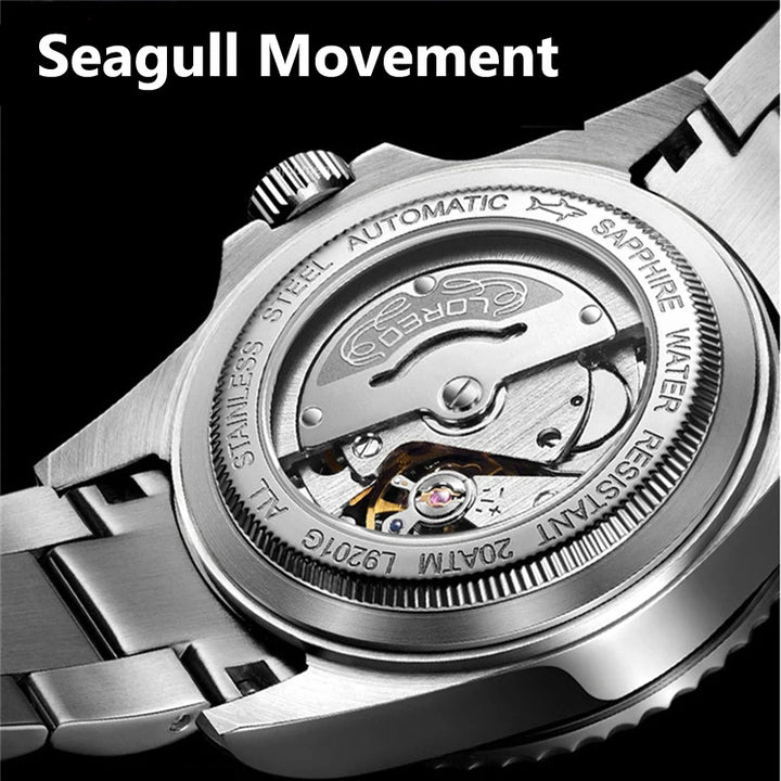 LOREO 20ATM Waterproof Automatic Watch for Men Luminous Sports Diving Date Mechanical Watches Seagull Movement Reloj Hombre - bertofonsi