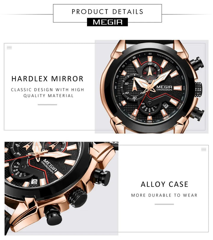 MEGIR Military Sport Watch for Men Top Brand Luxury Watches Leather Strap Quartz Wristwatch Man Clock Chronograph Reloj Hombre - bertofonsi