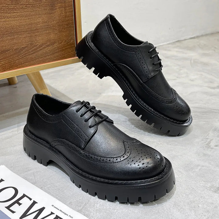 British Style Brogue Shoes for Men Business Casual Fashion Commute Thick Sole Leather Shoes Male Platform Wedding Dress Shoes - bertofonsi