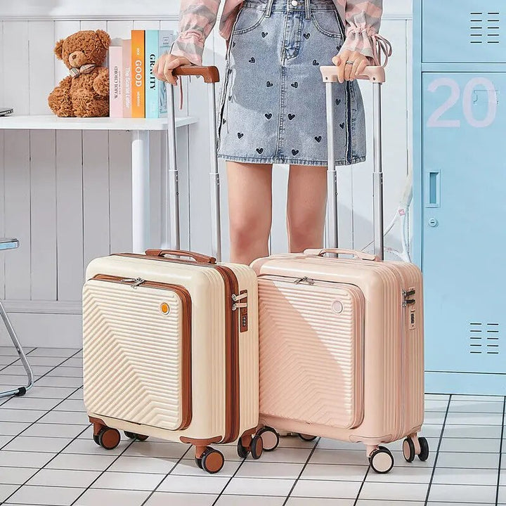 Spinner Wheels Travel Trolley Suitcase set 18/20 Inch Cabin Luggage  Rolling luggage front open trolley case 2pcs travel bag - bertofonsi