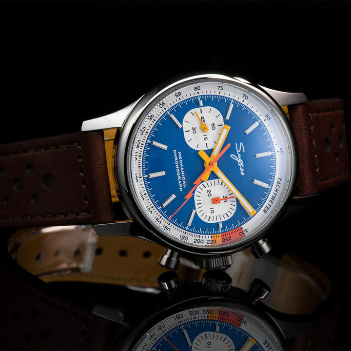Sugess Watch Mens 1963 Pilot Chronograph Mechanical Wristwatches Tianjin ST19 Movement Swanneck Sapphire Crystal Racing Leather - bertofonsi