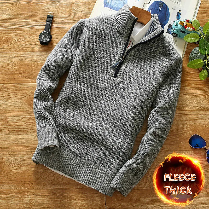 Winter Men's Fleece Thicker Sweater Half Zipper Turtleneck Warm Pullover Quality Male Slim Knitted Wool Sweaters for Spring - bertofonsi
