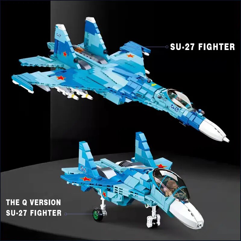 Sluban Military Air Force Weapon Sukhoi Su-27 Su-57 Flanker Fighter Building Blocks Kit Bricks WW2 Classic Model Toys Boys Gift - bertofonsi