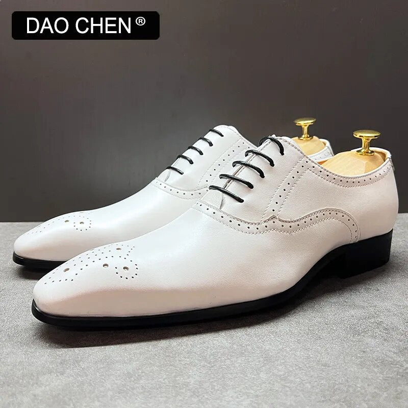 ITALIAN MEN OXFORD SHOES WHITE BLACK BROGUE LUXURY LACE UP DRESS MAN OFFICE BUSINESS WEDDING SHOES GENUINE LEATHER SHOES FRO MEN - bertofonsi