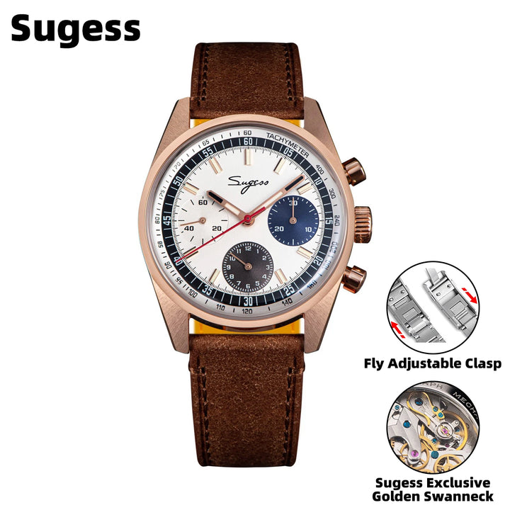 Sugess 38mm Chronograph Mens Watch Master S442 Series Swanneck Movement Mechanical Wristwatches Domed Sapphire Crystal 1963 New - bertofonsi