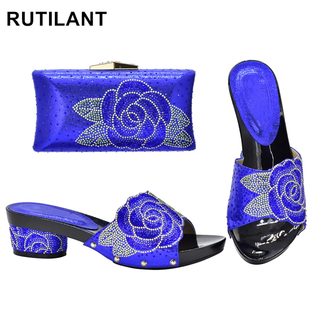 Latest Design Italian Shoes with Matching Bags Set Decorated with Rhinestone Bag and Shoes Set Italy Womens Dress Shoes Open Toe - bertofonsi