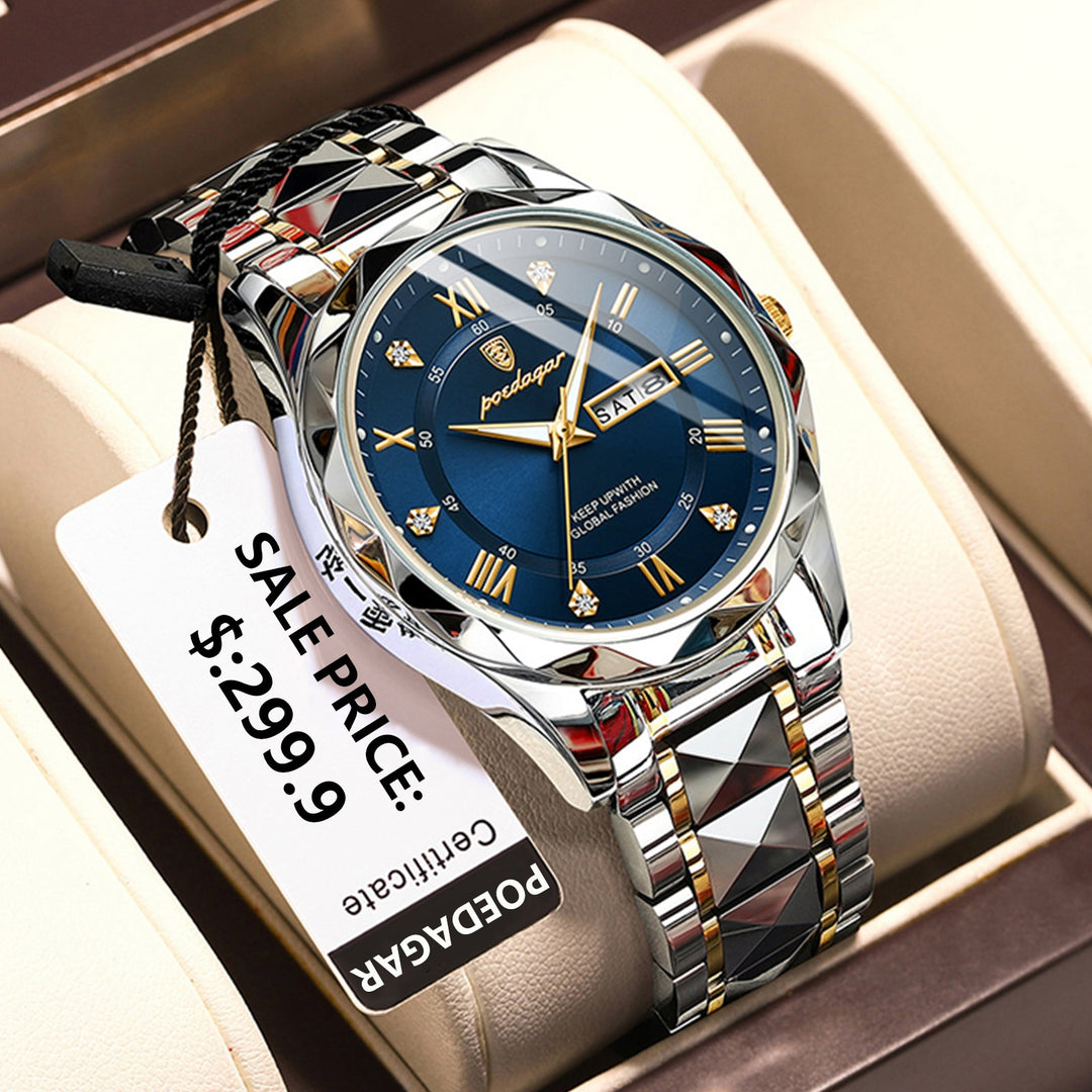 POEDAGAR Top Brand Luxury Man Wristwatch Waterproof Luminous Date Week Men Watches Stainless Steel Quartz Men's Watch Male reloj - bertofonsi