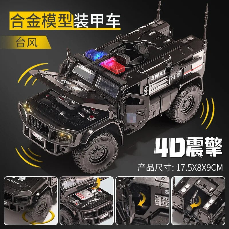 1:32 Tiger Armored Vehicle Model Typhoon Special Police car Diecast Metal Alloy Model car Sound Light Collection Kids Toy Gifts - bertofonsi