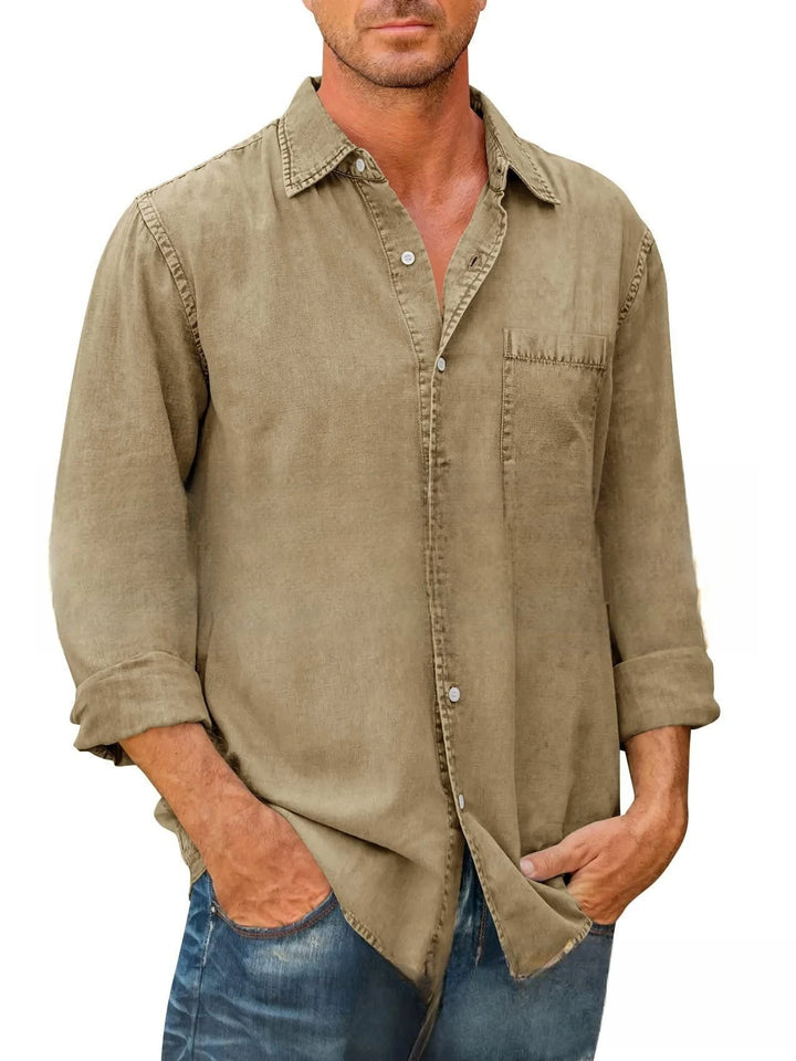 Men Shirts Cotton Denim Long Sleeve Casual Solid Color Laple Shirt Mens Spring Autumn Fashion Vintage Jeans Shirt Tops S-5XL - bertofonsi