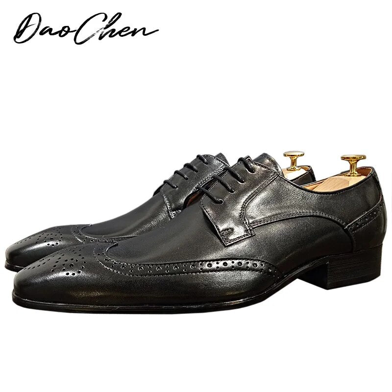 Luxury Brand Men Leather Shoes Lace Up Pointed Toe Mixed Colors Casual Men Dress Derby Shoes Wedding Party Shoes For Men - bertofonsi
