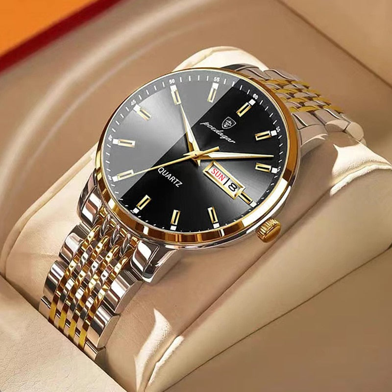 POEDAGAR Luxury Wrist Watches For Men Brand Waterproof Business Stainless Steel Quartz Watch Male Sport Calendar Luminous Clocks - bertofonsi