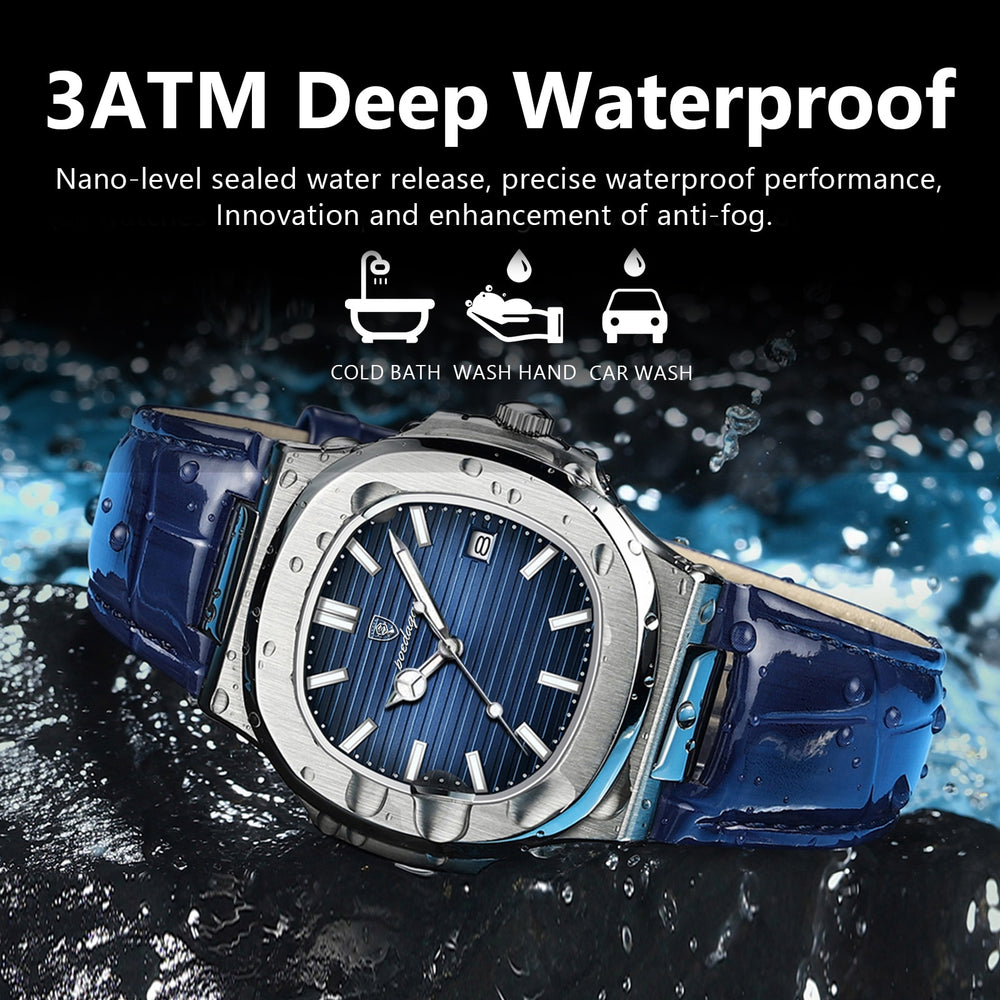POEDAGAR Top Luxury Square Man Watch Date Waterproof Luminous Men Wristwatch High Quality Leather Men's Quartz Watches+Box reloj - bertofonsi