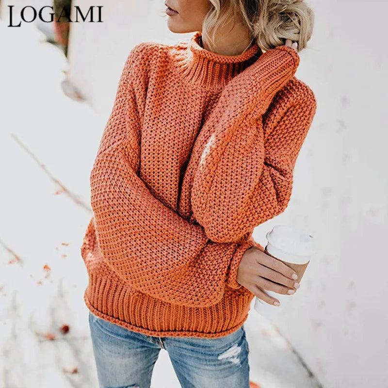 LOGAMI Women Sweaters and Pullovers Long Sleeve Knitted Loose Pullover Ladies Fall Sweater Fashion New - bertofonsi