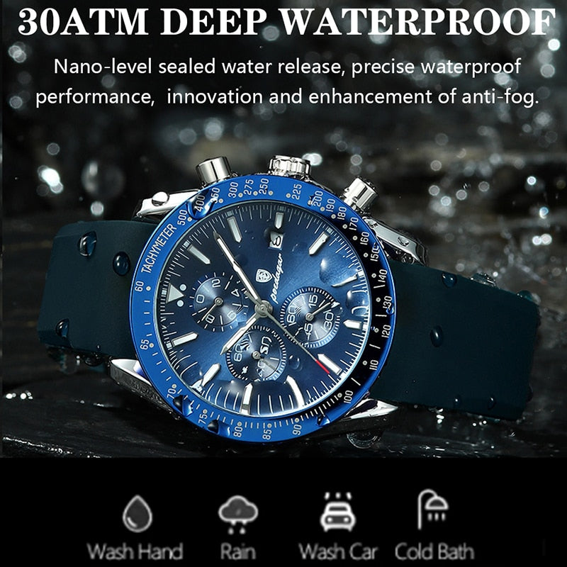 POEDAGAR Sport Men Wristwatches Fashion Waterproof Luminous Silicone Watch Man Multifunction Stopwatch Calendar Quartz Clock New - bertofonsi