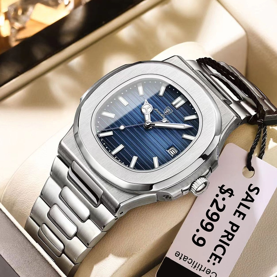 2023 New POEDAGAR Luxury Watch Business Waterproof Male Clock Luminous Date Stainless Steel Square Quartz Men Watch reloj hombre - bertofonsi