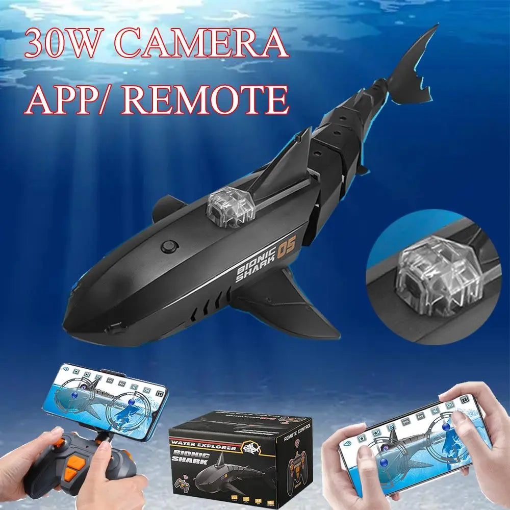 Boat Camera Submarine Electric Shark with remote control camera 30W HD RC Toy Animals Pool Toys Kids Boys Children boats - bertofonsi