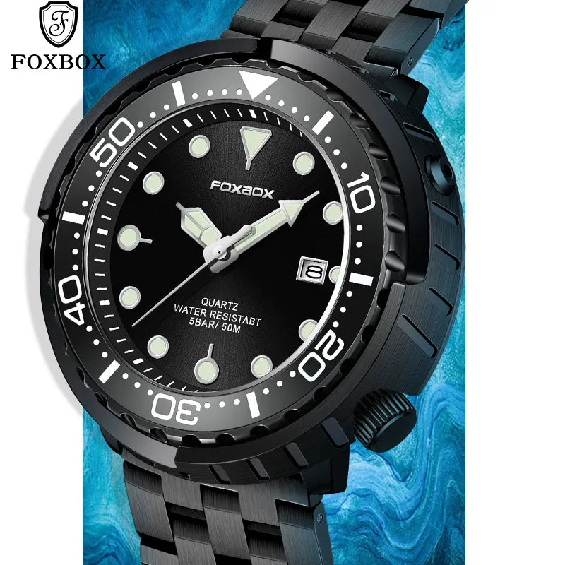 FOXBOX New Fashion Men Watch Top Brands Watch Quartz Clock Stainless Steel Strap Sports Waterproof Watches Men relogio masculino - bertofonsi