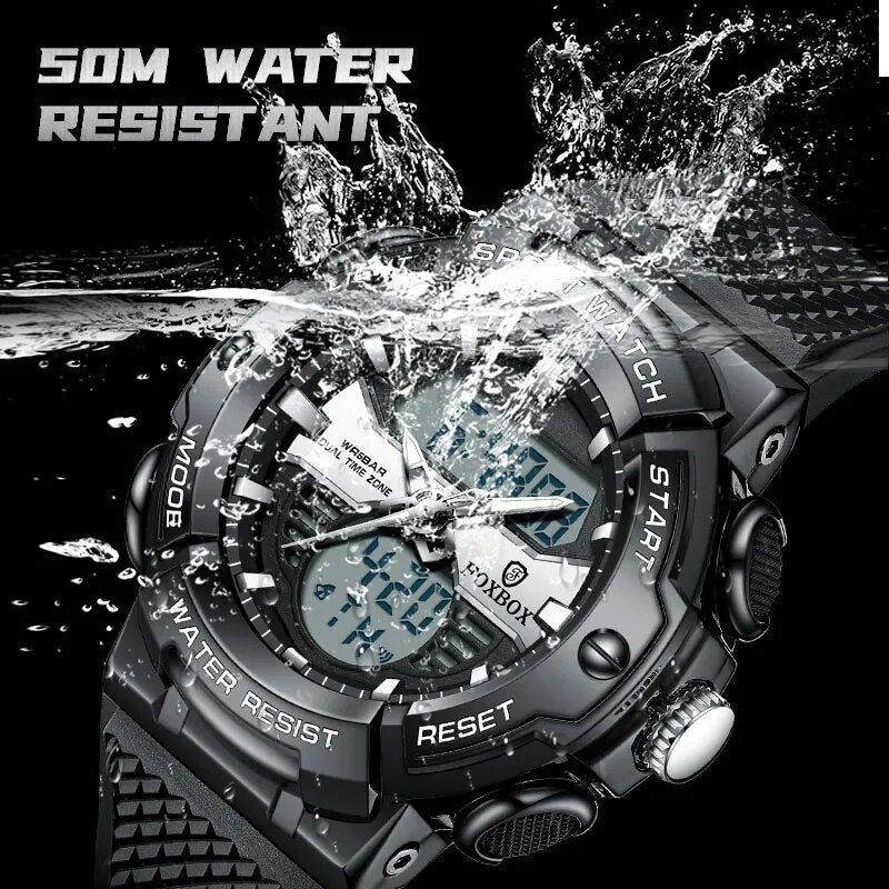 FOXBOX Men Watch Top Luxury 50m Waterproof Wristwatch LED Alarm Date Watch For Men Sport Military Watches Men Relogios Masculino - bertofonsi