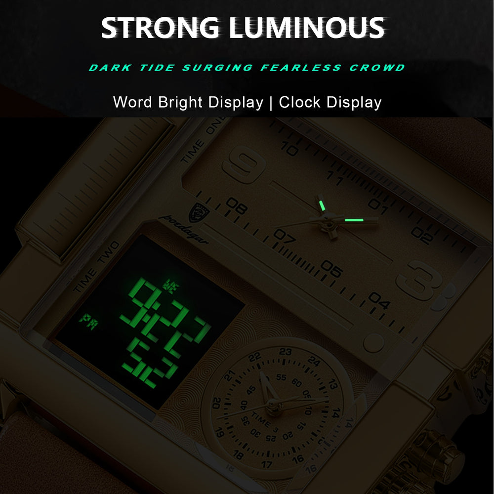 POEDAGAR Luxury Man Wristwatch Rectangle Waterproof Luminous Day Week Men Watch Digital Multifunction Men's Watches Quartz Reloj - bertofonsi