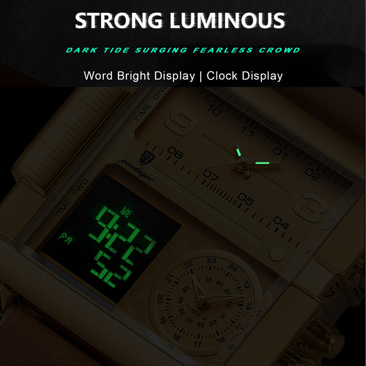 POEDAGAR Luxury Man Wristwatch Rectangle Waterproof Luminous Day Week Men Watch Digital Multifunction Men's Watches Quartz Reloj - bertofonsi