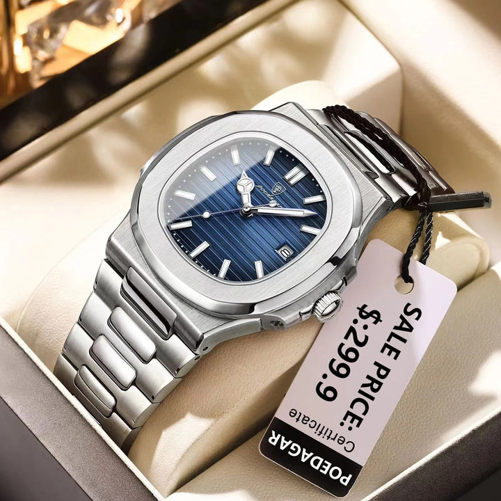 POEDAGAR 2023 New Luxury Square Quartz Watch Business Waterproof Male Clock Luminous Date Stainless Steel Men Watch Reloj Hombre - bertofonsi