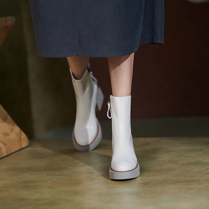 2023 white Winter Women shoes Genuine Leather Women Boots Platform Chunky Boots Women Solid Women Shoes high heel boots - bertofonsi