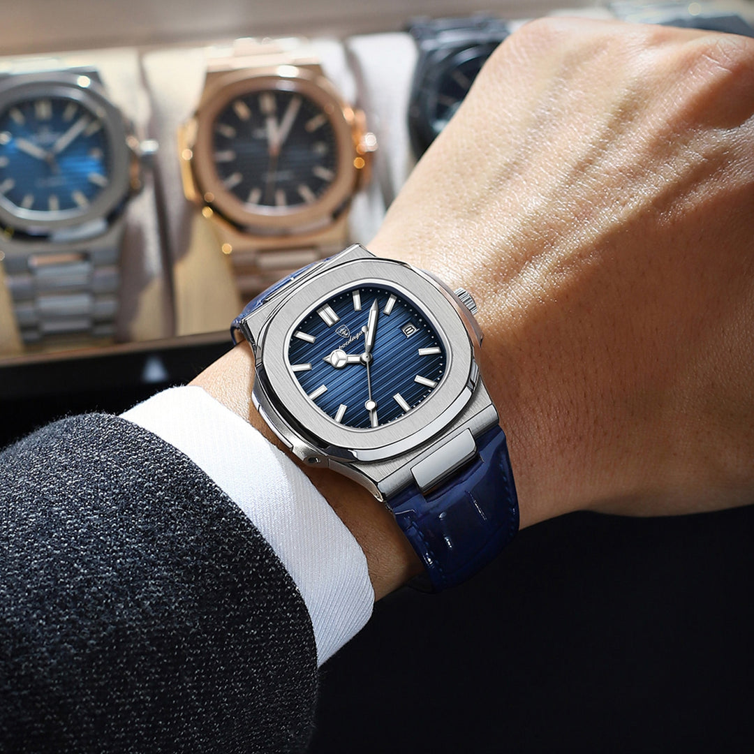 POEDAGAR Luxury Man Wristwatch Waterproof Luminous Date Leather Men's Watches Sports Square Men Watch Casual Quartz Male Clocks - bertofonsi