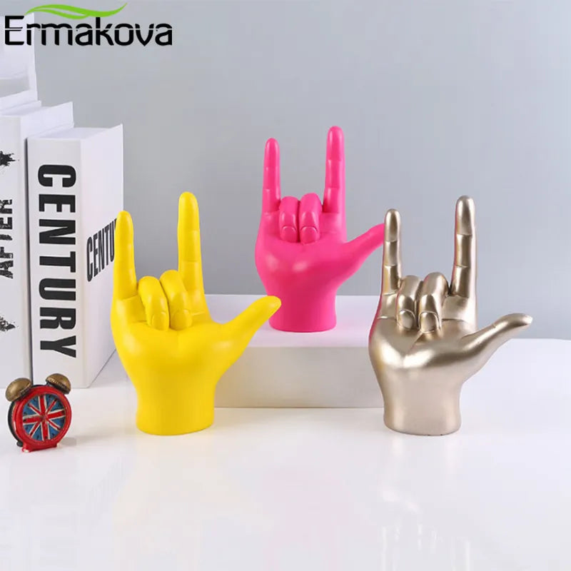 ERMAKOVA 19.5cm Home Decor Interpreter Gift I Love You Sign Language Hand Statue Resin Crafts Figurine Gold Home Decoration - bertofonsi