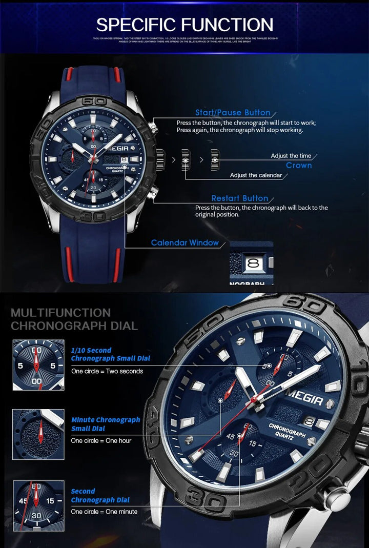 MEGIR Fashion Sport Men Watch Relogio Masculino Brand Silicone Army Military Watches Clock Man Quartz Wrist Watch Hour Time Saat - bertofonsi
