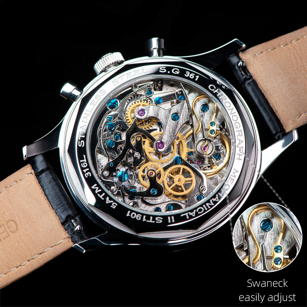 40mm Men Army Watch 1963 Pilot Mechanical Sugess Panda Wristwatch Sapphire Air Force Watches Chronograph Official ST1901Movement - bertofonsi