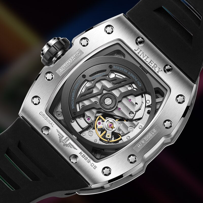 JINLERY Automatic Watches Mechanical Watch for Men Sapphire Crysta Mechan Skeleton Wristwatch Waterproof Clock Relogio Masculino - bertofonsi