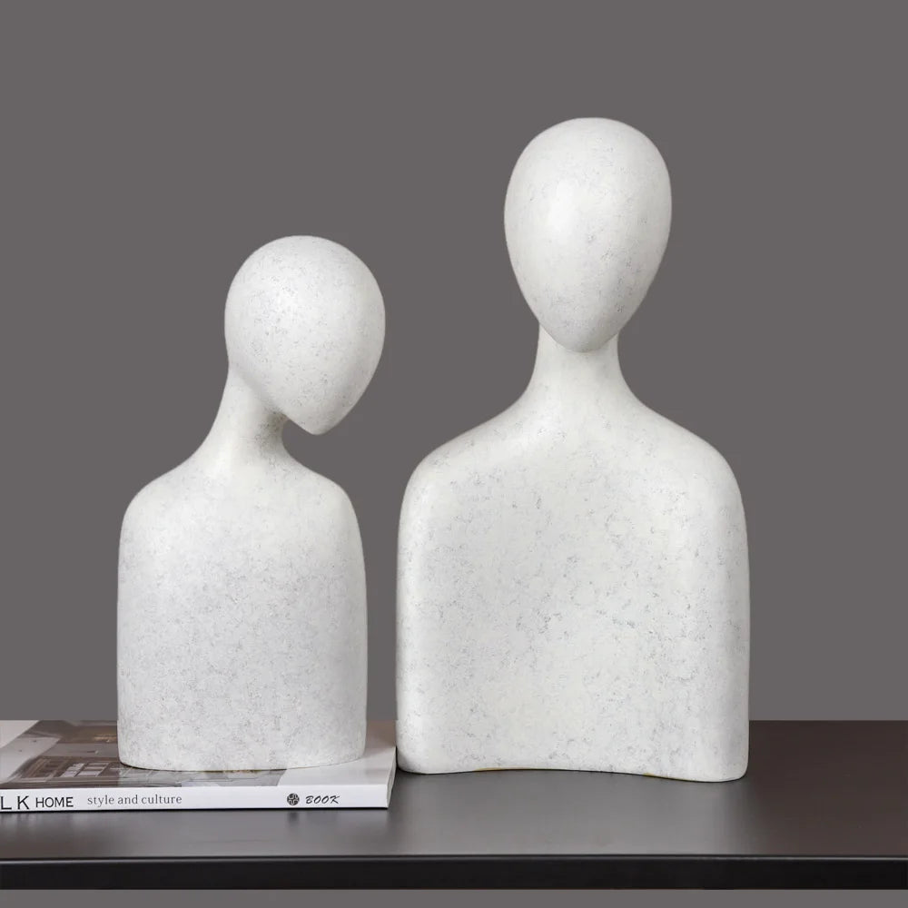 Nordic Abstract Couple Statues Resin People Sculpture Lover Bust Ornaments Home Decoration Large Size Man Woman Figurines White - bertofonsi