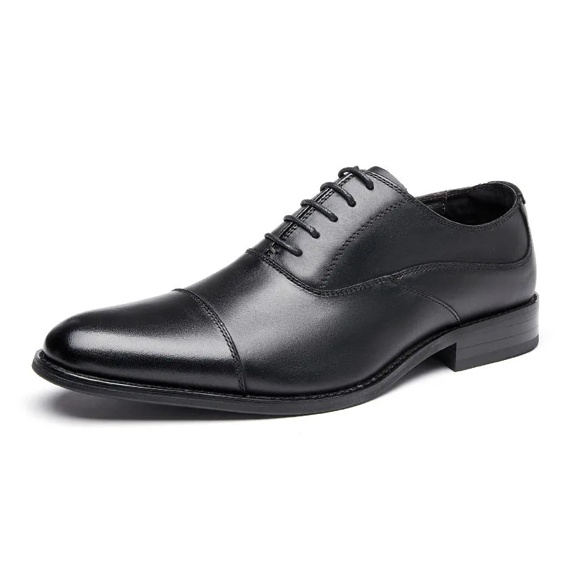 High-quality Cowhide Oxford Shoe Brogue Shoes of Men Pointed Toe Lace-up Wedding Shoes Business Genuine Leather Men Dress Shoes - bertofonsi